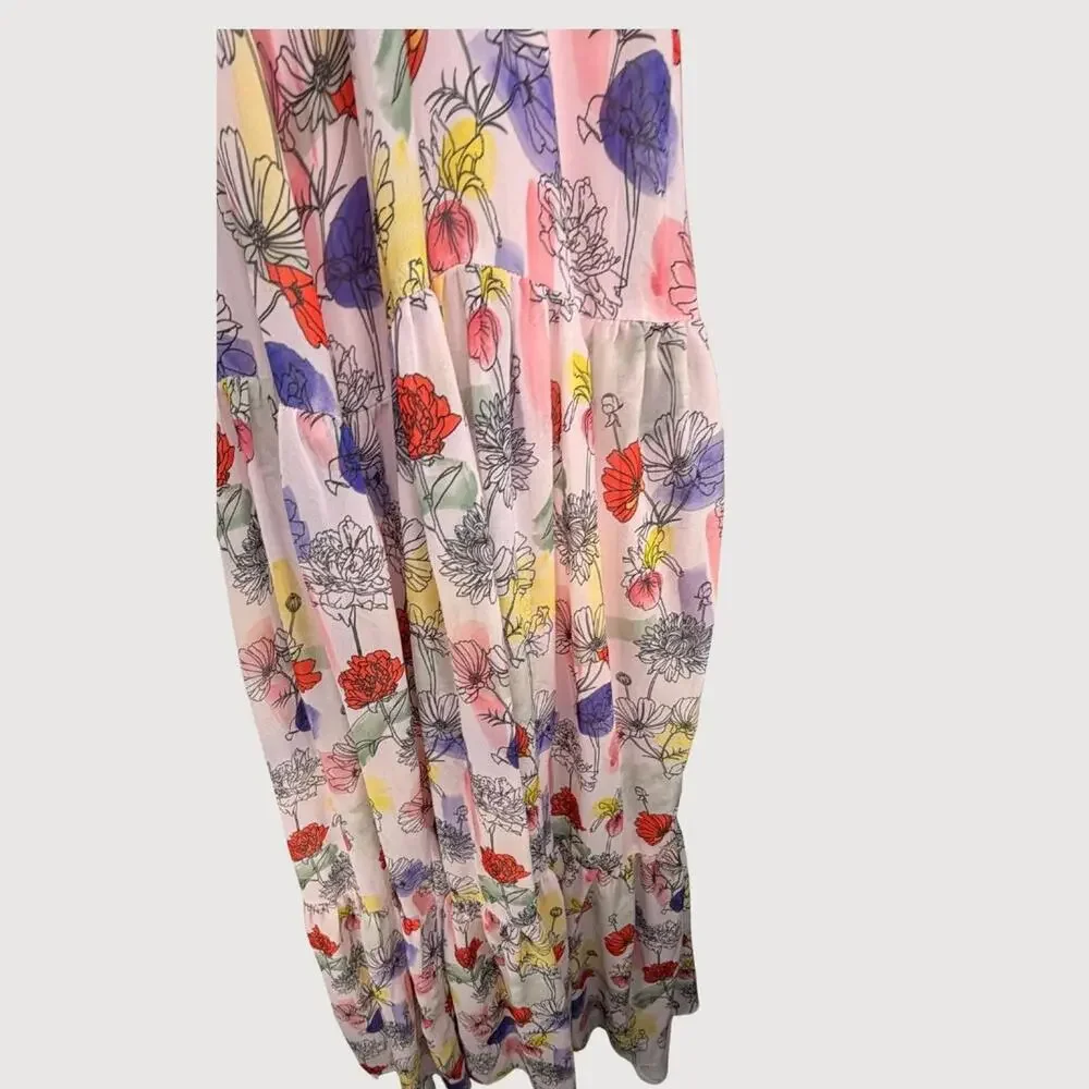 NSR Sofia Tiered Floral Maxi Dress M Blush Pastel Halter Cottagecore Spring - Picture 4 of 7